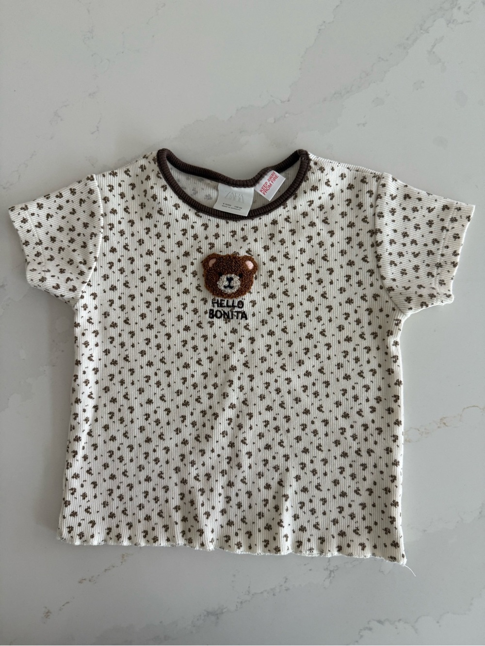 Zara floral bear ribbed short sleeve tee